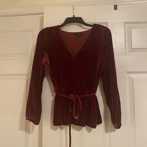 Maroon velvet peplum top for JCrew size 4